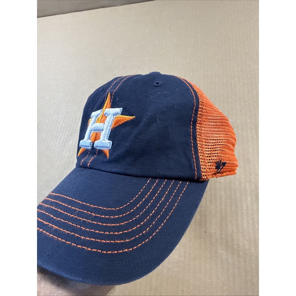 Houston Astros '47 Brand Clean Up Blue & Orange Mesh Adjustable Snap Trucker Hat